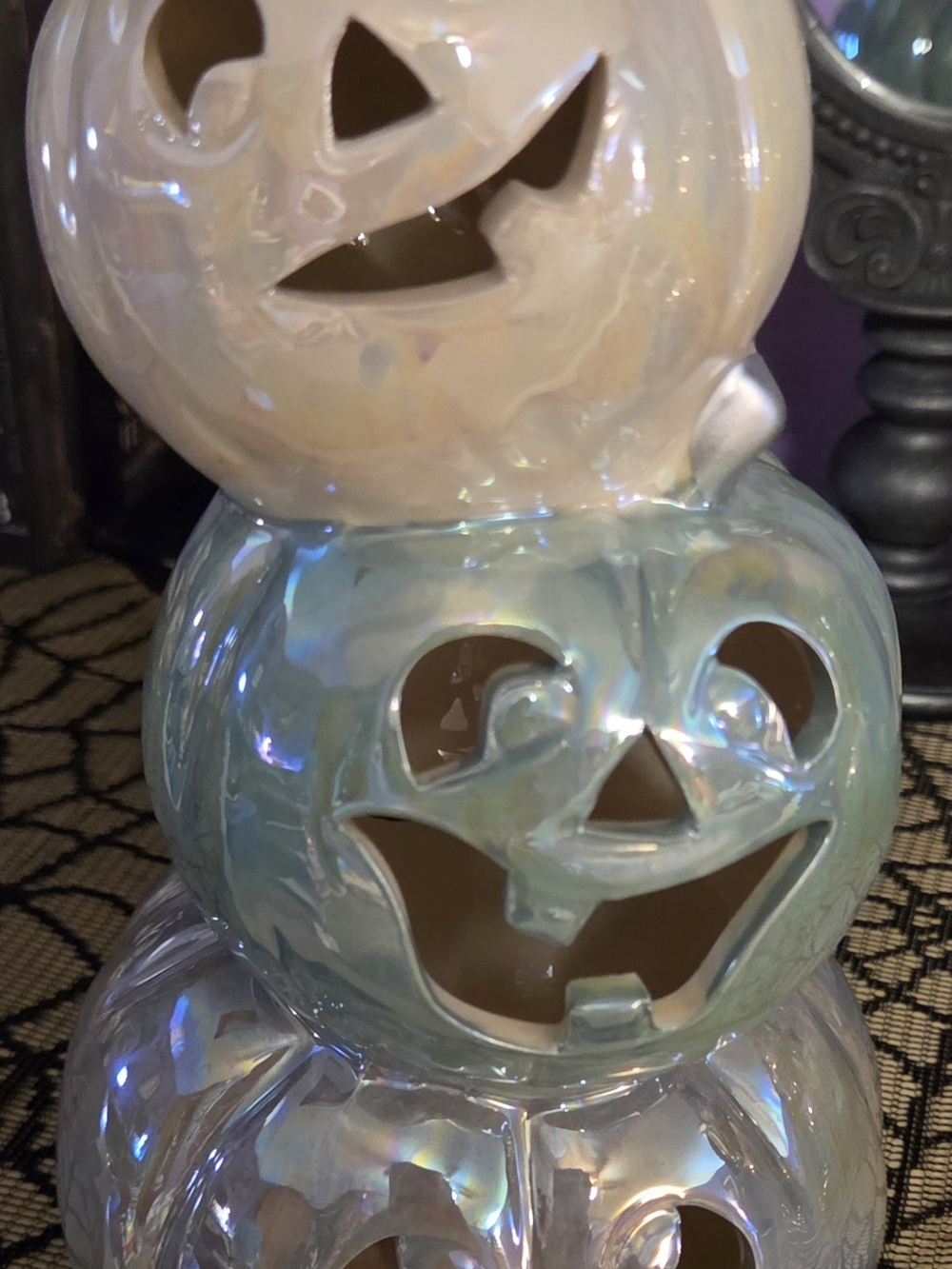 Ceramic Iridescent Pumpkin Stack Home Accent - White/Light Blue